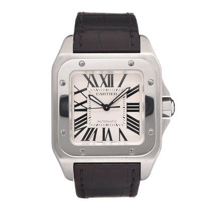 Cartier Stainless Steel Alligator 33mm Santos 100 Automatic Watch Brown 1 of 8