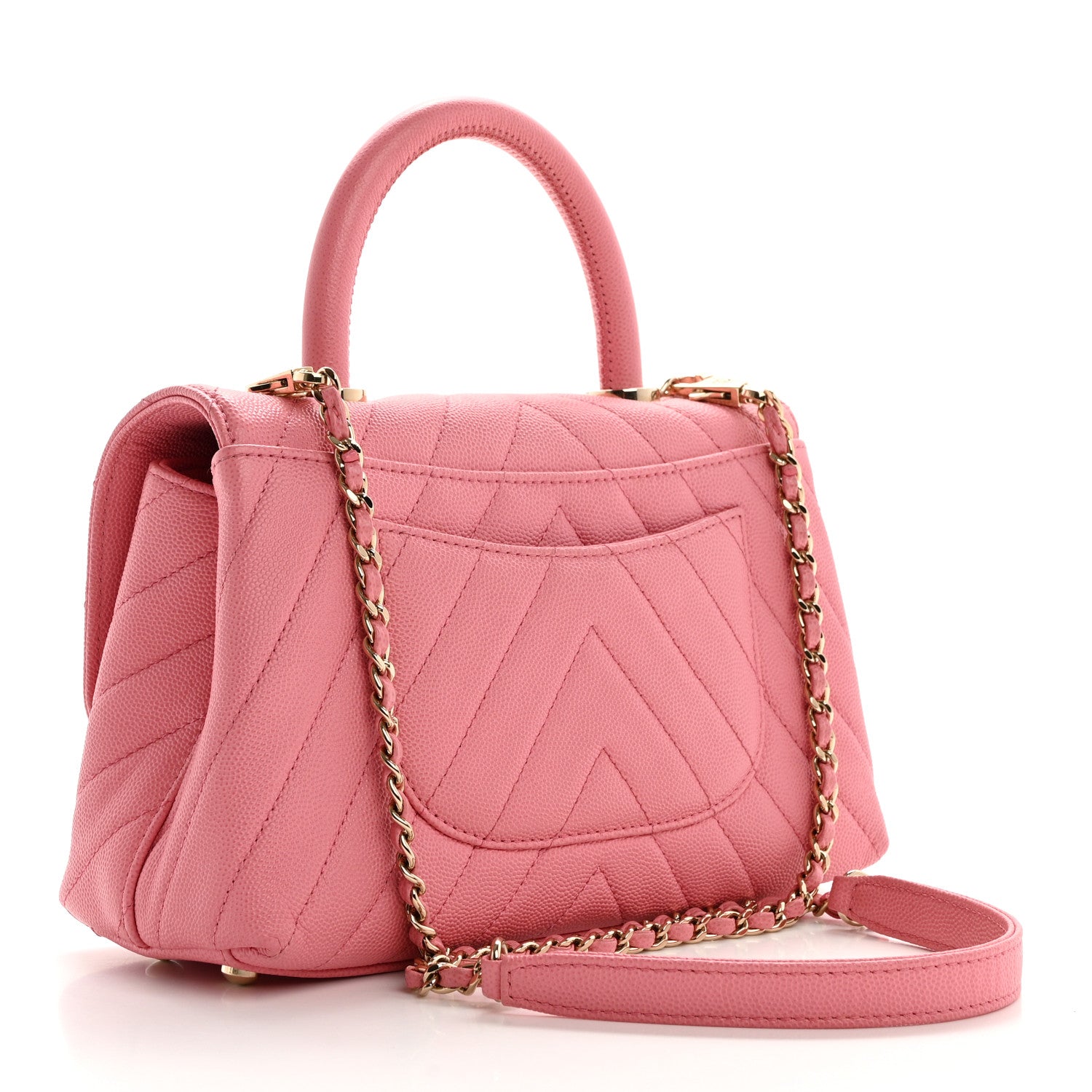 Chanel Caviar Chevron Quilted Mini Coco Handle Flap Pink 3 of 10