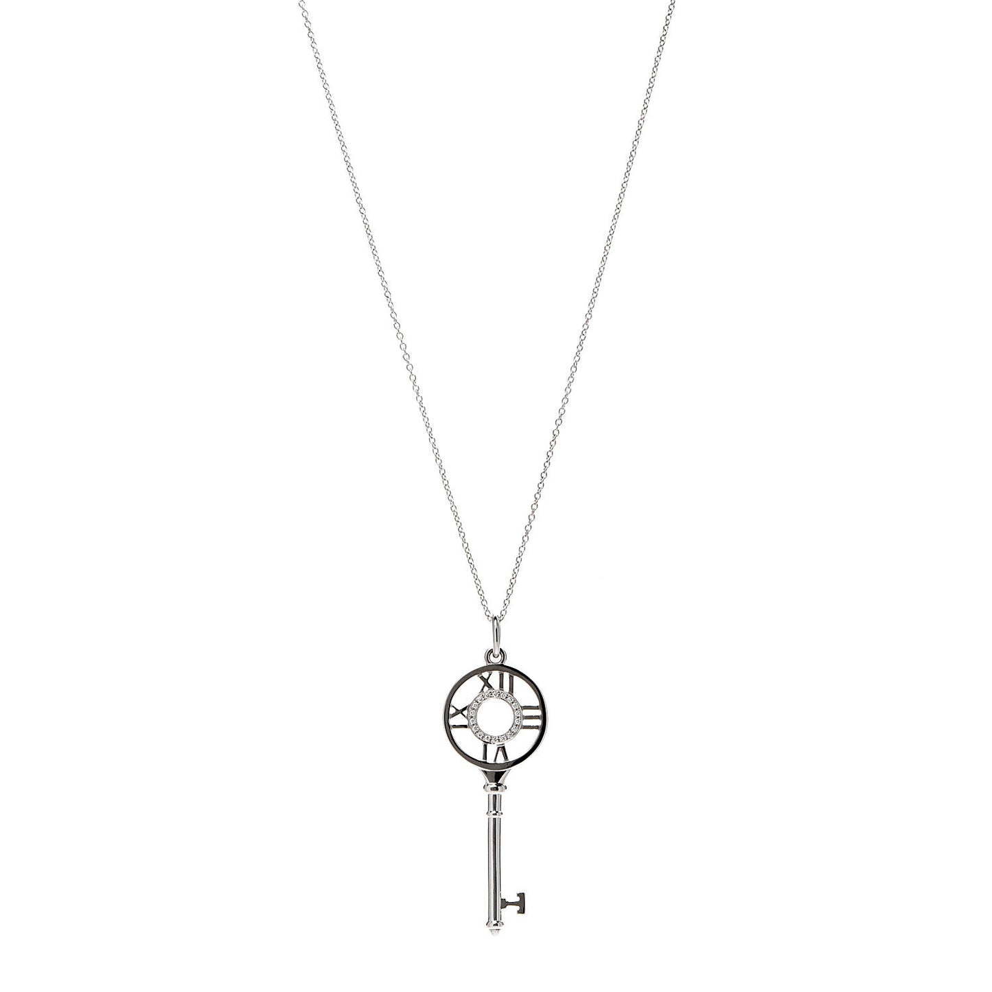 18K White Gold Diamond Atlas Key Pendant Necklace