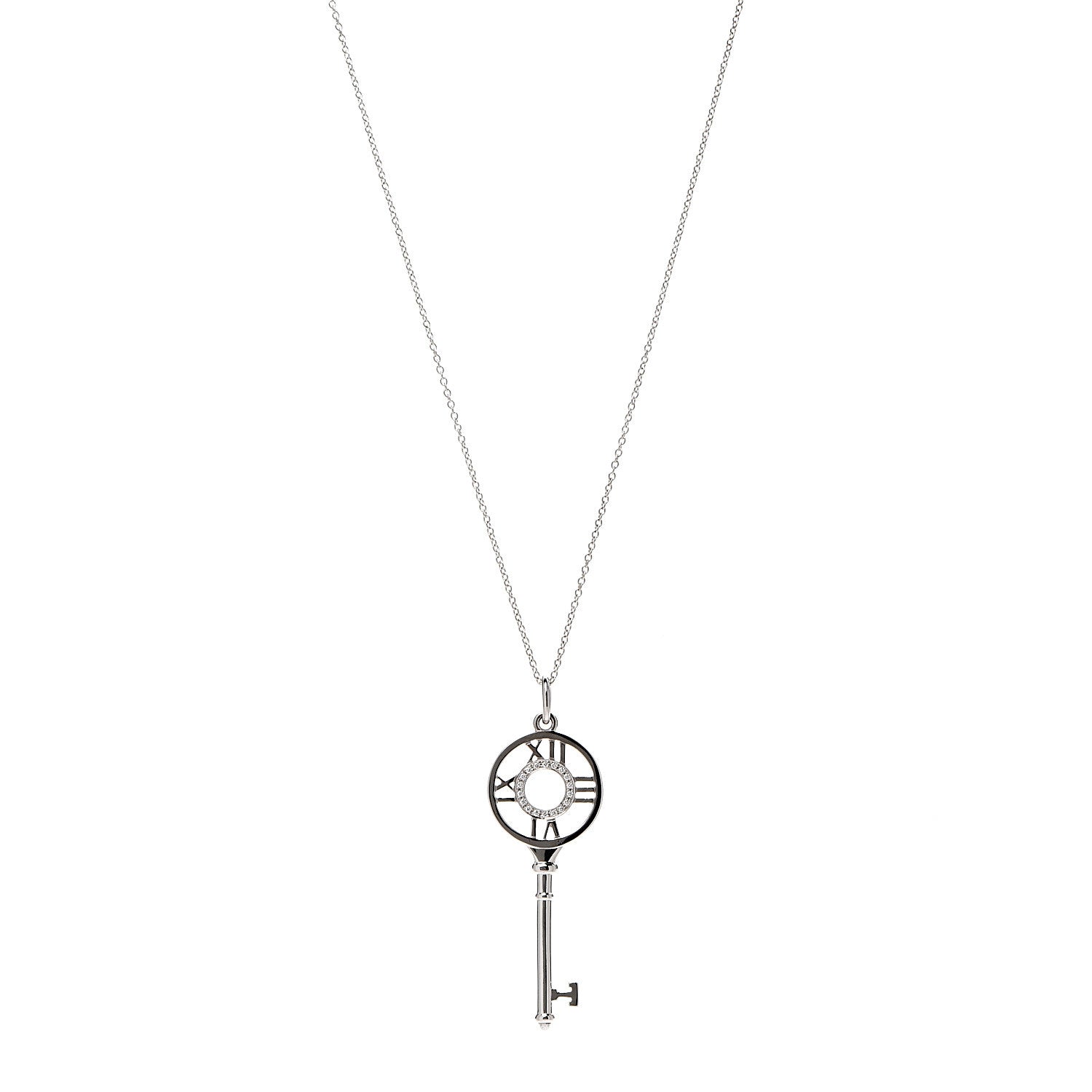 Tiffany 18K White Gold Diamond Atlas Key Pendant Necklace 1 of 8