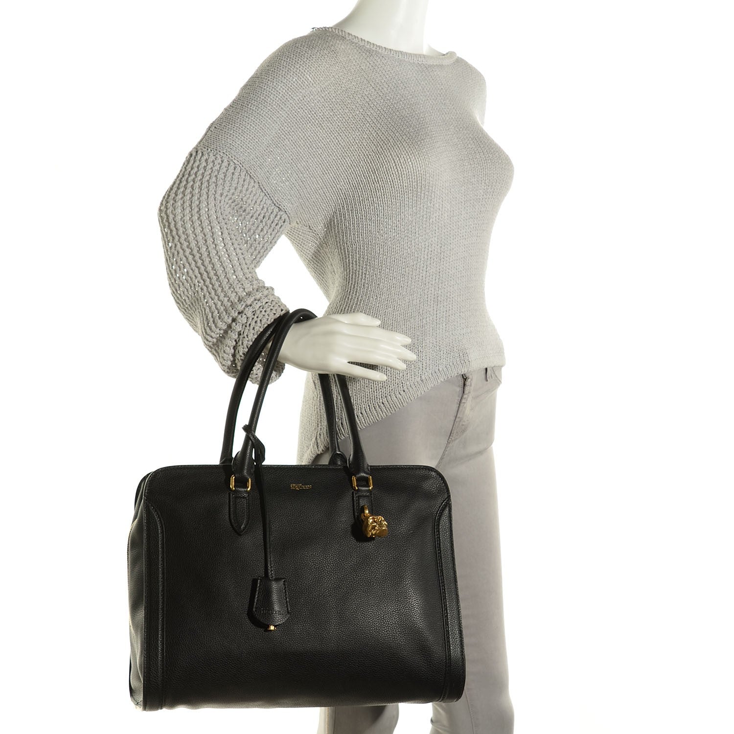 Alexander McQueen Pebbled Calfskin Large Skull Padlock Zip Around Tote Black 2 of 7
