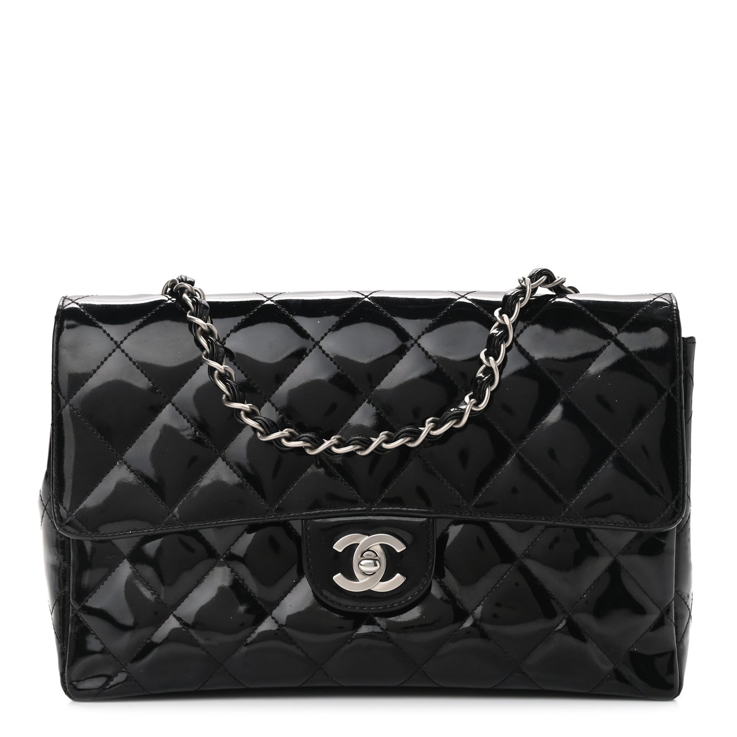 Patent Quilted Medium Single Flap Black