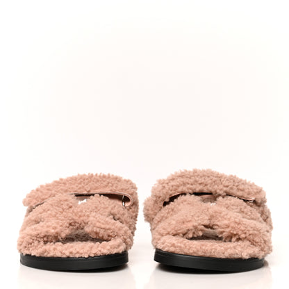 Hermes Woolskin Womens Chypre Sandals 37.5 Bois De Santal 2 of 8