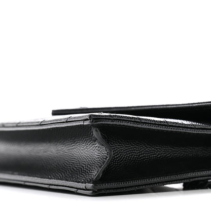 Saint Laurent Grain De Poudre Matelasse Chevron Monogram Monochrome Envelope Chain Wallet Black 9 of 14
