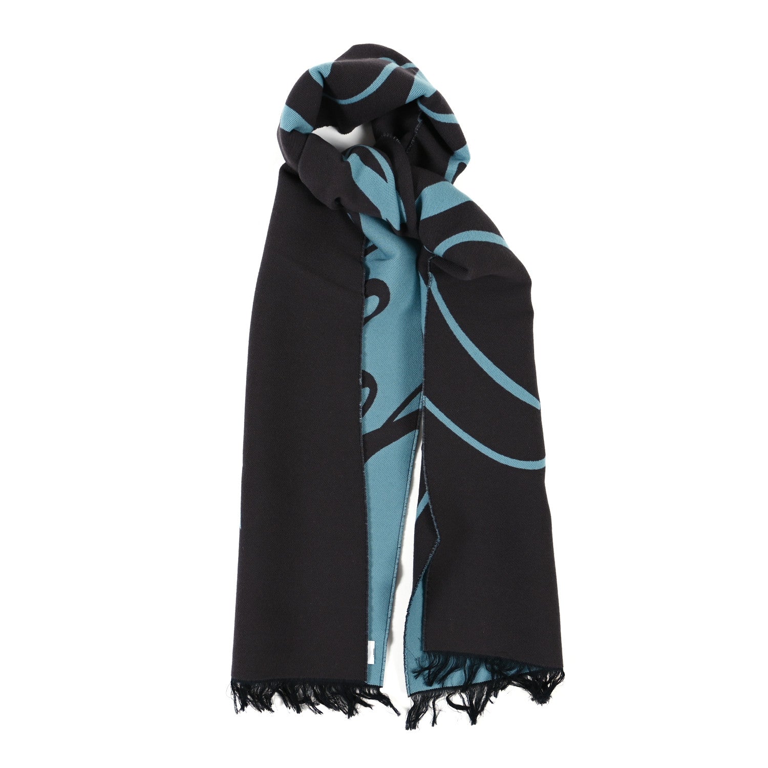 Burberry Wool Bi-Color Logo Fringe Scarf Blue Gray 1 of 3