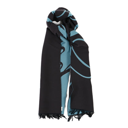 Burberry Wool Bi-Color Logo Fringe Scarf Blue Gray 1 of 3