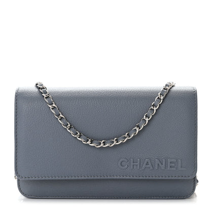Chanel Goatskin Embossed Wallet On Chain WOC Blue 1 of 13