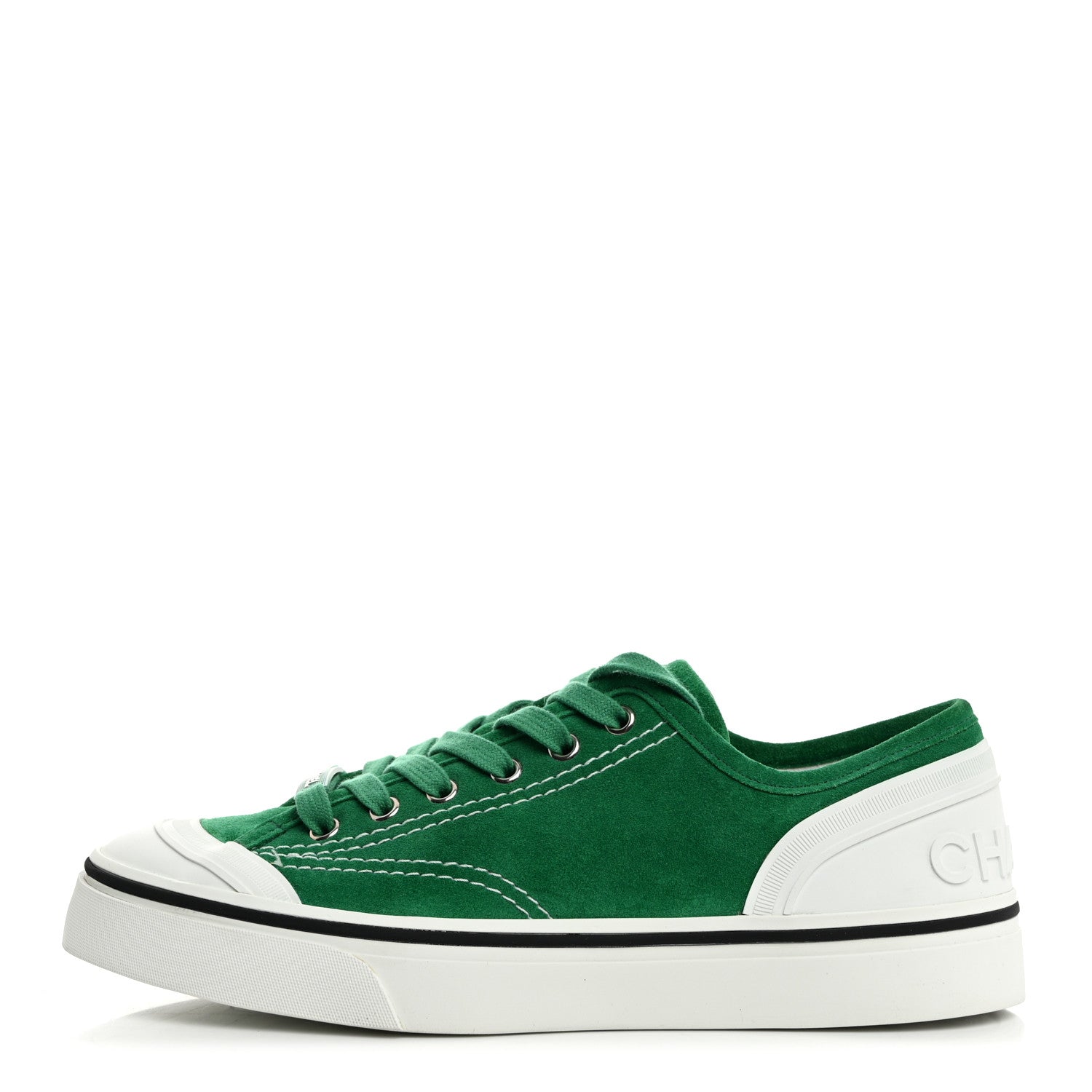 Chanel Suede Calfskin Lace Up Cap Toe Sneakers 39 Green 1 of 9