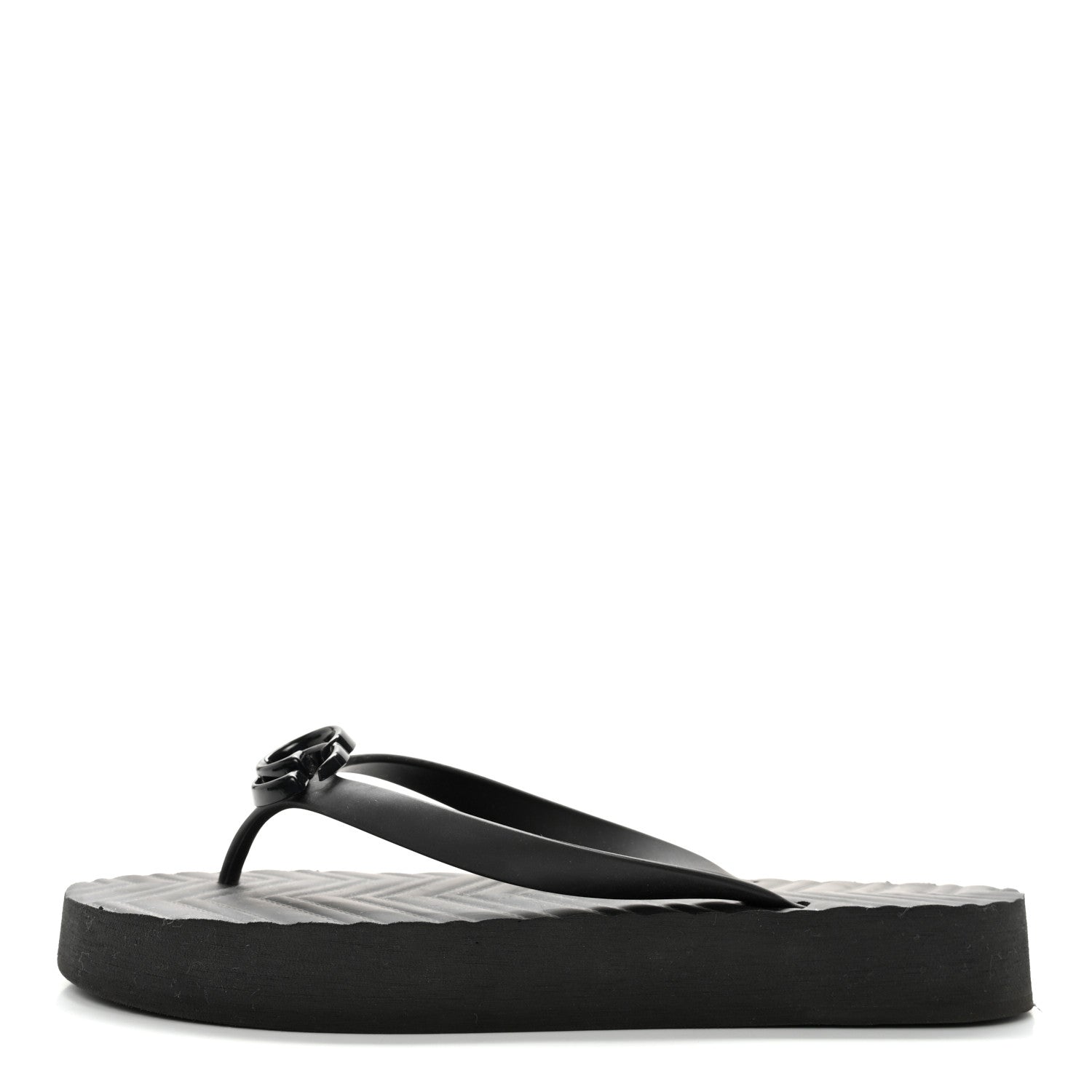 Gucci Rubber Chevron Womens GG Thong Sandals 42 Black 1 of 10