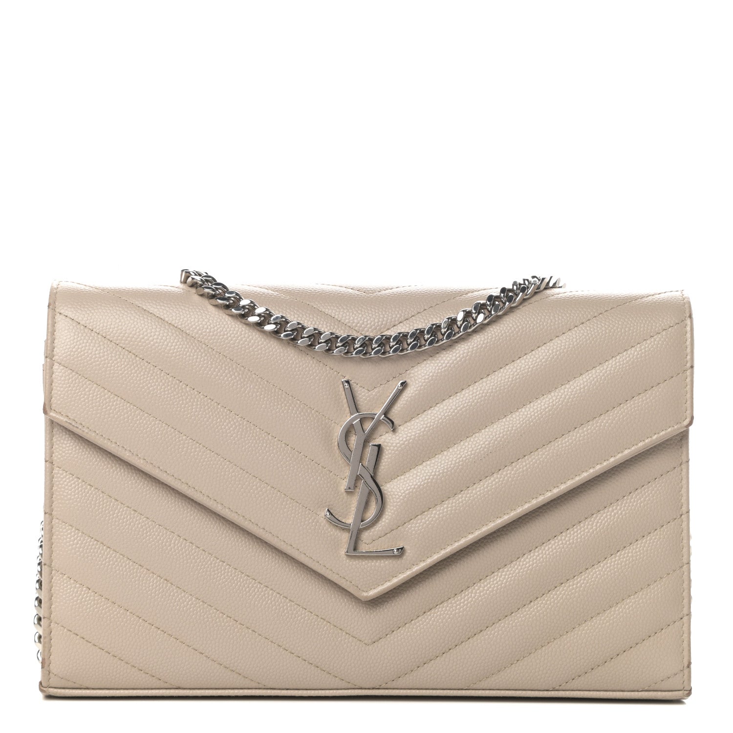 Saint Laurent Grain De Poudre Matelasse Chevron Monogram Chain Wallet Rose Poudre 1 of 18