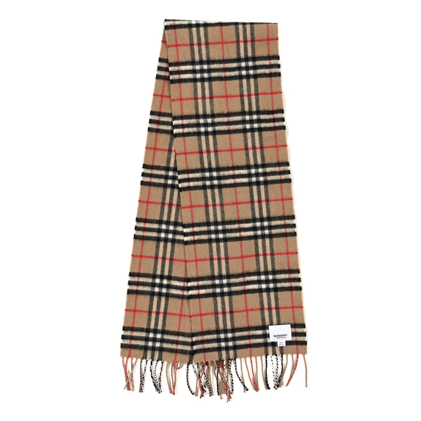 Cashmere Check Fringe Scarf Archive Beige