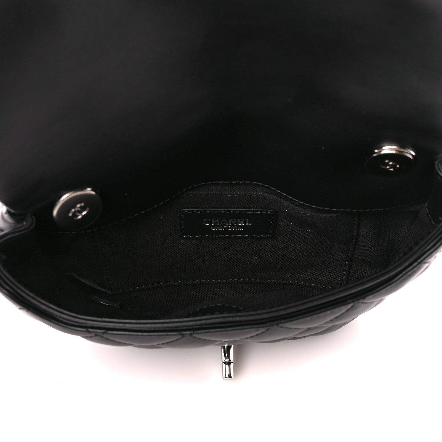 Calfskin Quilted CC Uniform Flap Belt Bag Black