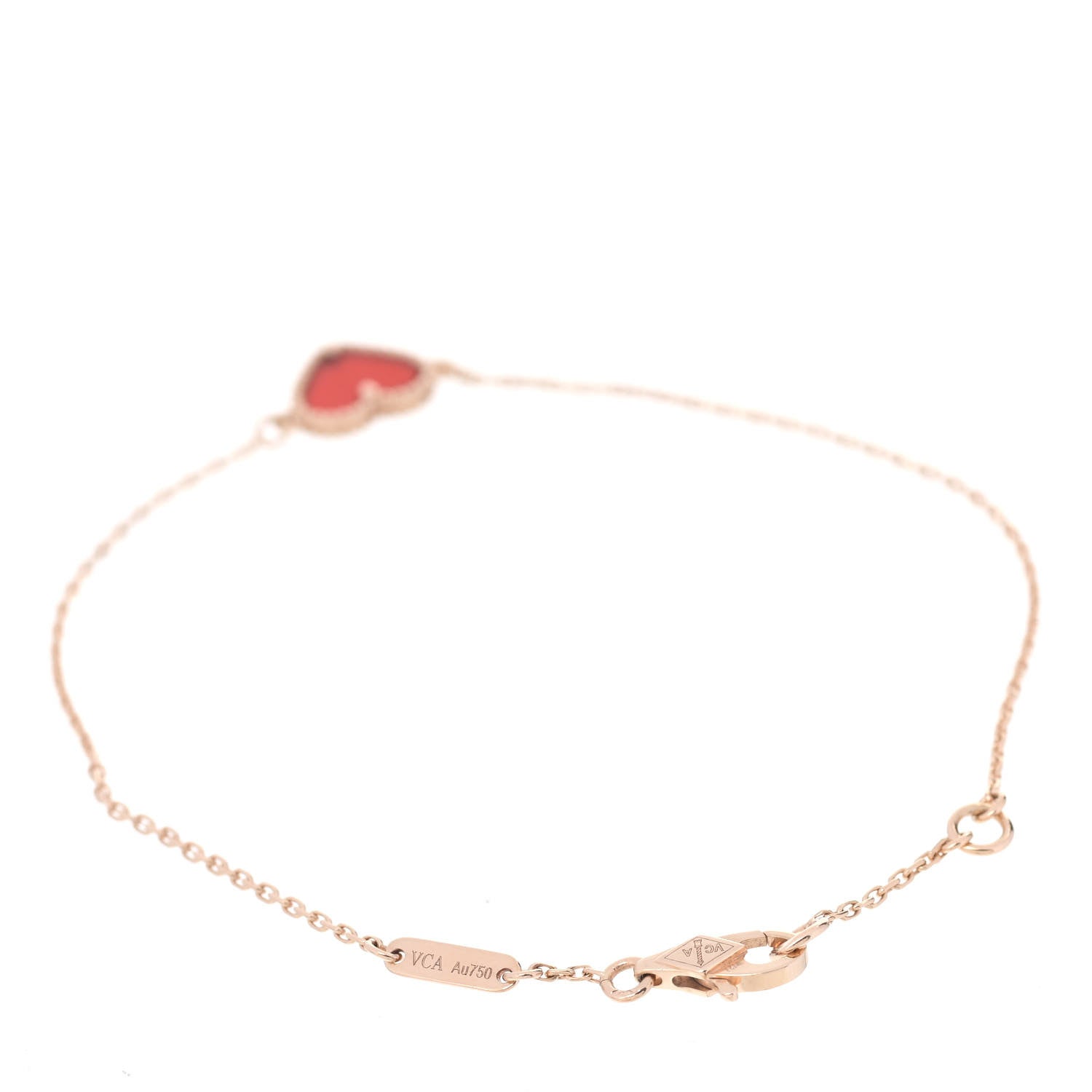 Van Cleef & Arpels 18K Rose Gold Carnelian Sweet Alhambra Heart Bracelet 3 of 6