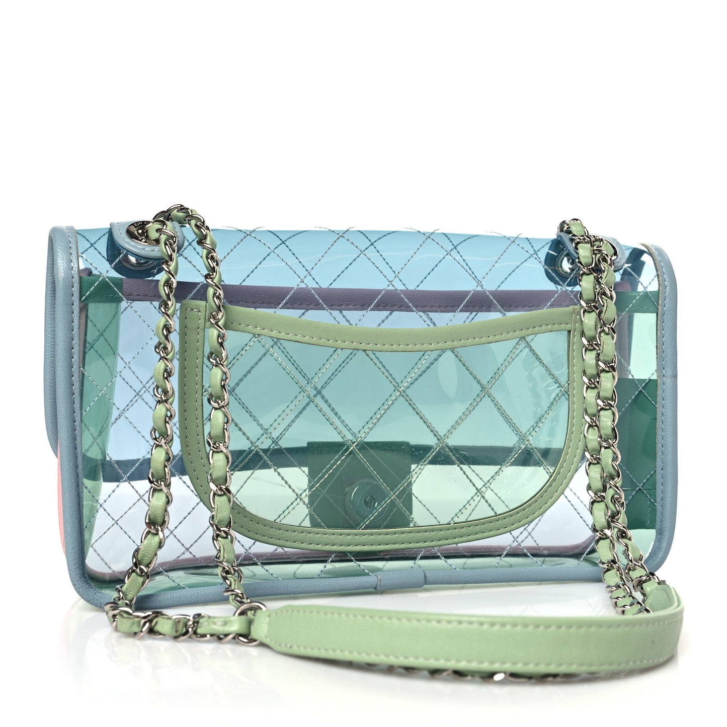 Lambskin PVC Quilted Medium Coco Splash Flap Blue Green