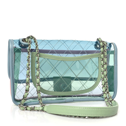 Chanel Lambskin PVC Quilted Medium Coco Splash Flap Blue Green 3 of 9