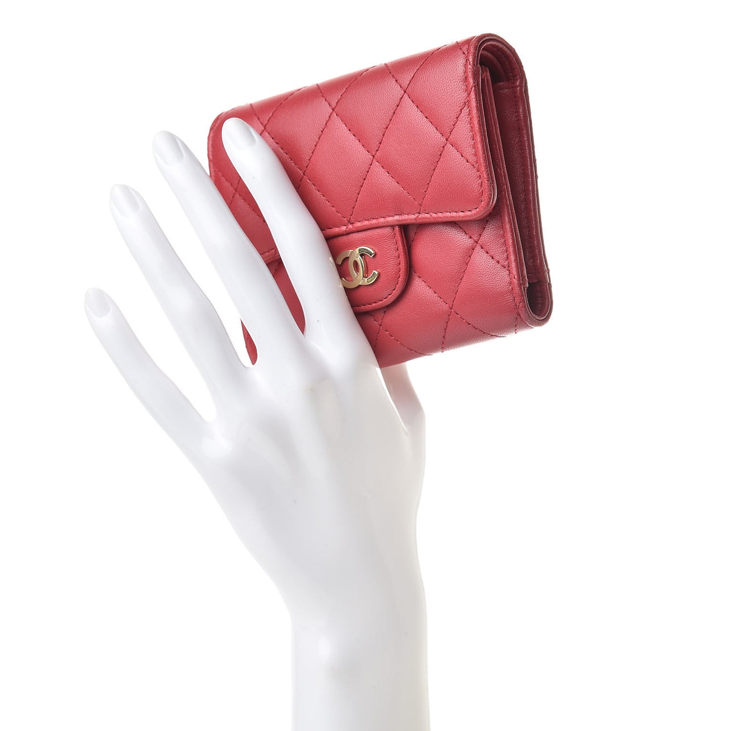 Lambskin Quilted Small Compact Wallet Red
