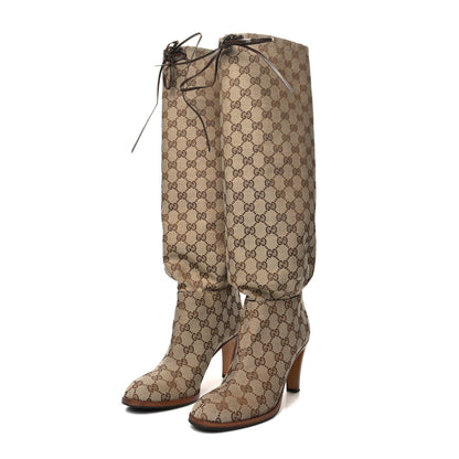 Gucci Monogram Lisa Mid Heel Boots 38 Beige Ebony 3 of 8