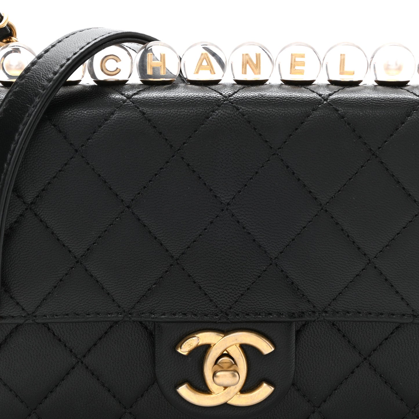 Goatskin Quilted Logo Small Chic Flap Black