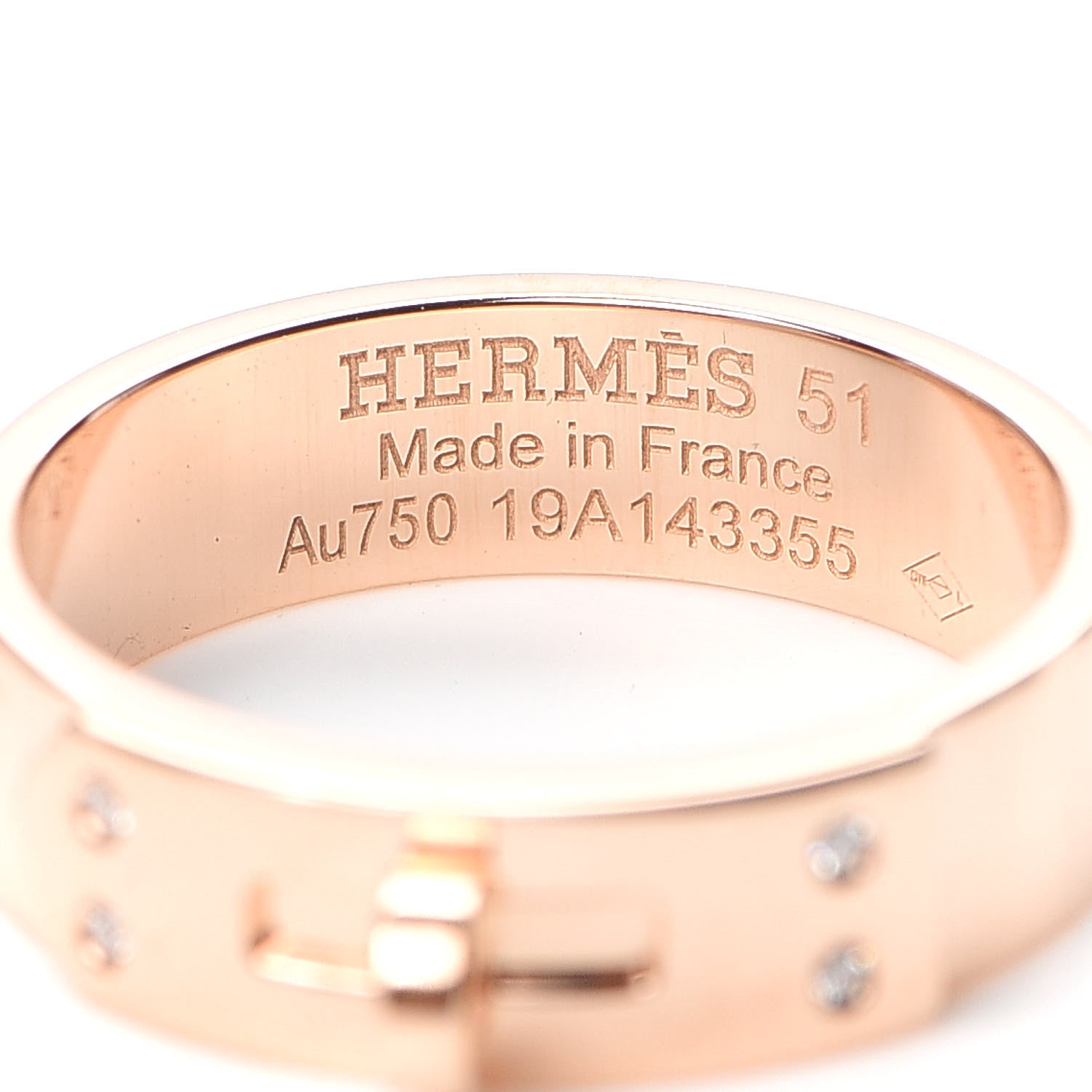 Hermes 18K Rose Gold Diamond PM Kelly Ring 51 5.75 4 of 5