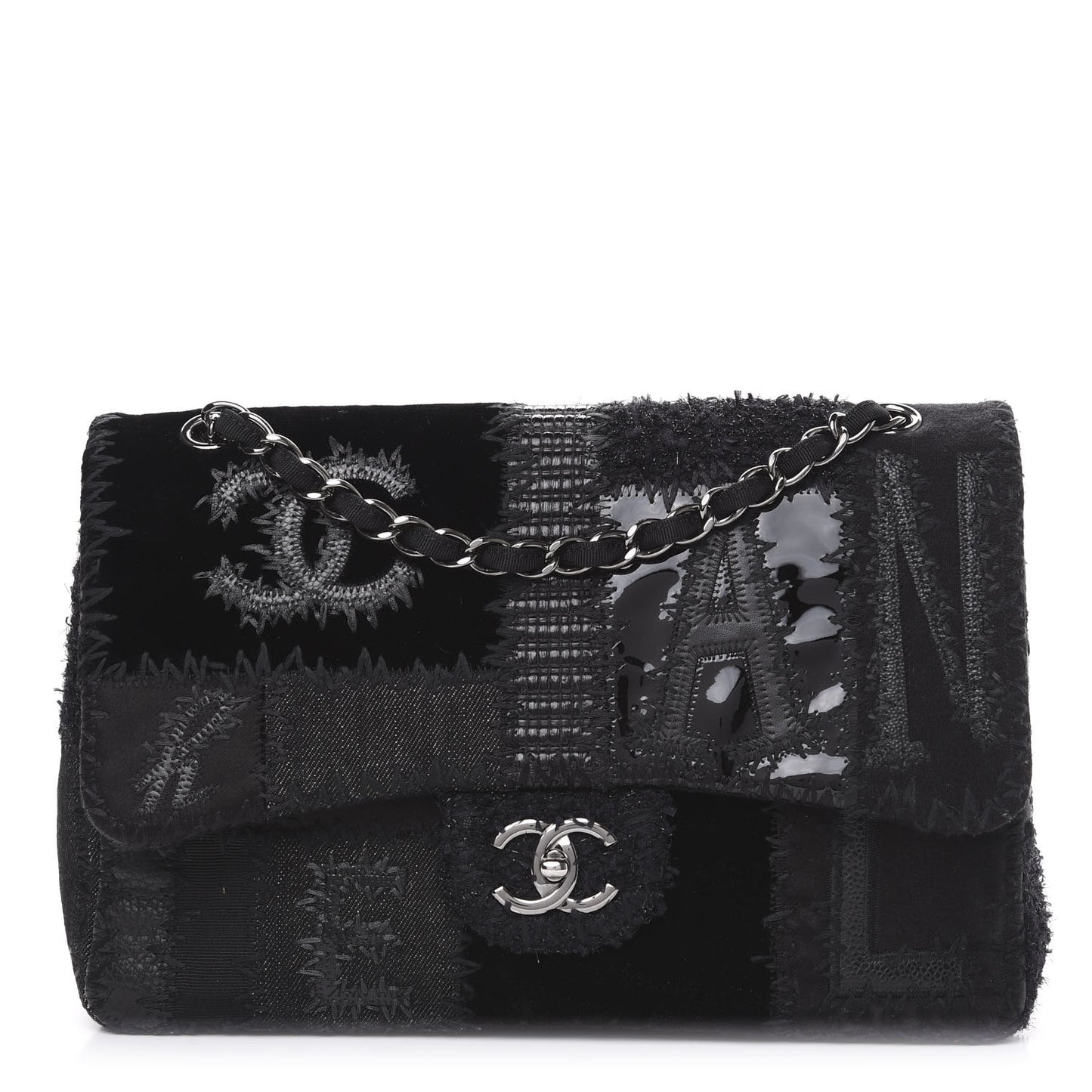 Tweed Patchwork Jumbo Single Flap Black