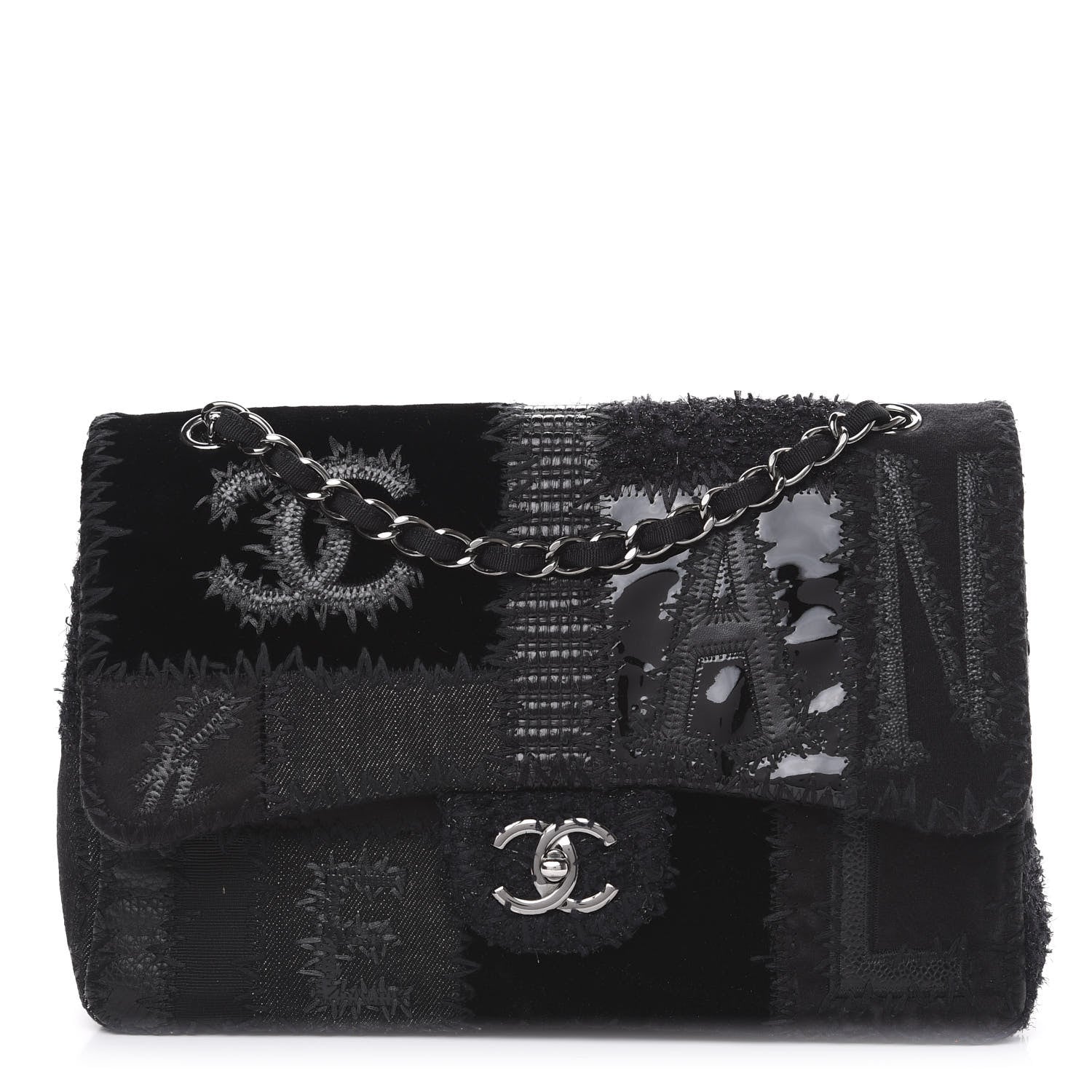 Chanel Tweed Patchwork Jumbo Single Flap Black 1 of 10