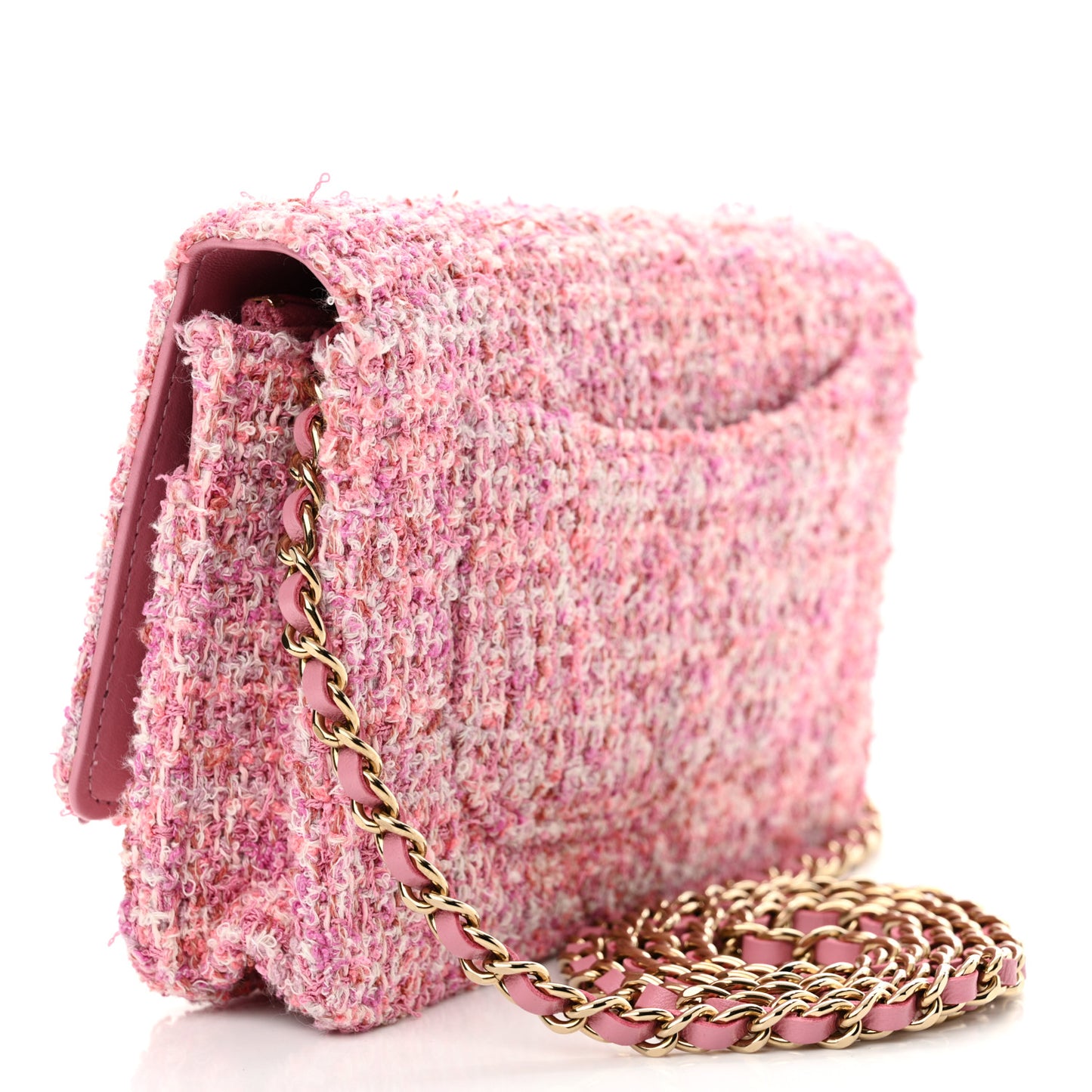 Tweed Quilted Wallet On Chain WOC Pink