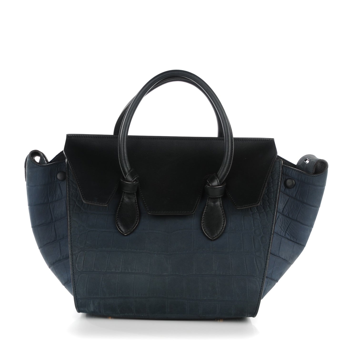 Smooth Calfskin Nubuck Crocodile Embossed Small Tie Knot Tote Navy