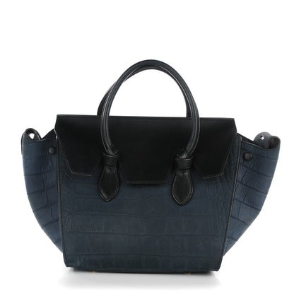 Celine Smooth Calfskin Nubuck Crocodile Embossed Small Tie Knot Tote Navy 1 of 7