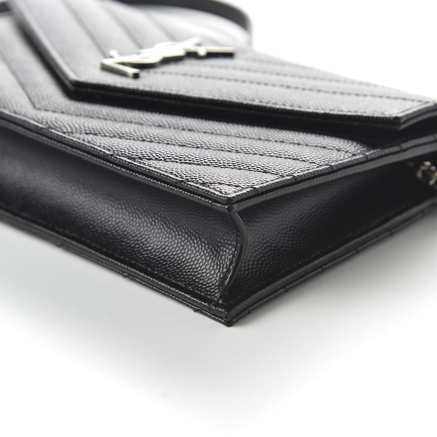 Grain De Poudre Matelasse Chevron Monogram Envelope Chain Wallet Black