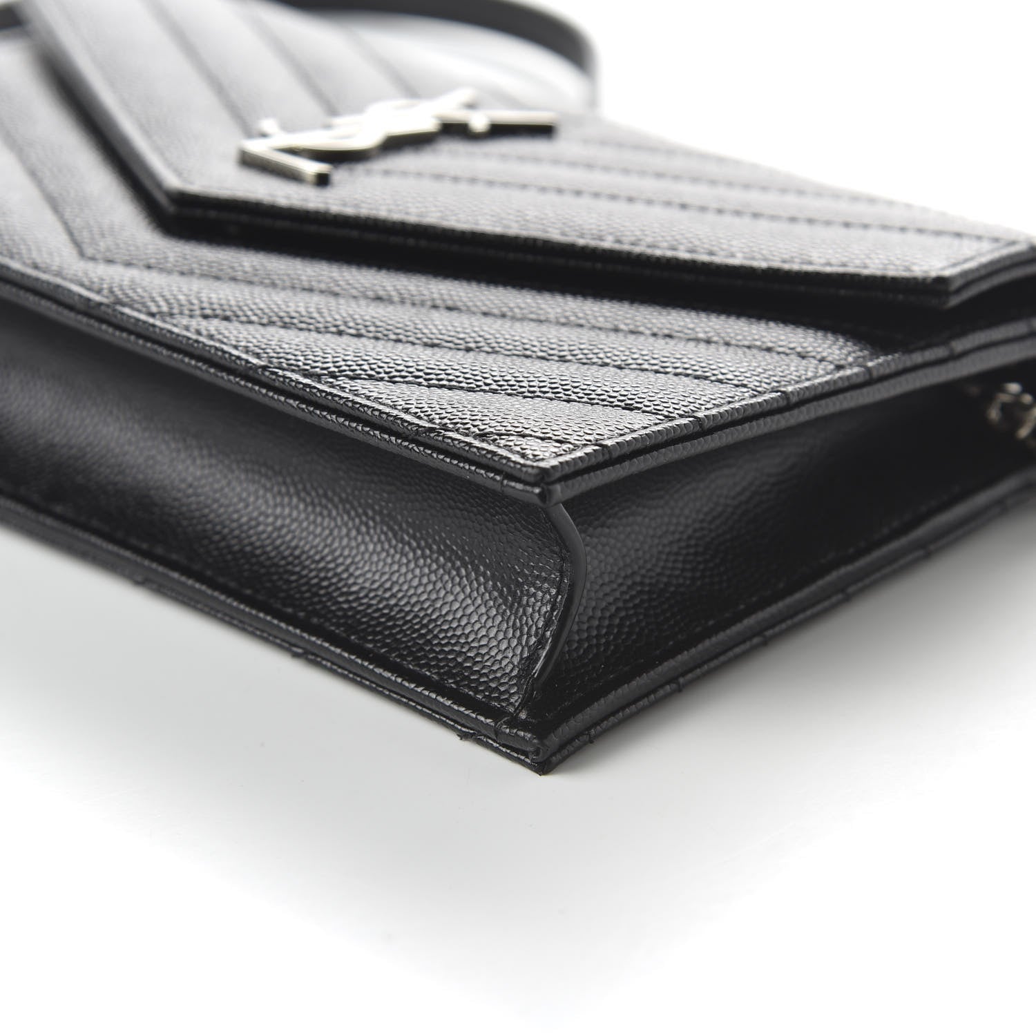 Saint Laurent Grain De Poudre Matelasse Chevron Monogram Envelope Chain Wallet Black 7 of 10