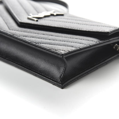 Saint Laurent Grain De Poudre Matelasse Chevron Monogram Envelope Chain Wallet Black 7 of 10