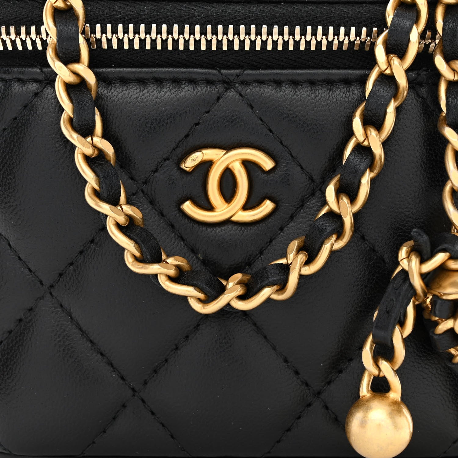 Chanel Lambskin Quilted Mini Pearl Crush Vanity Case With Chain Black 8 of 11