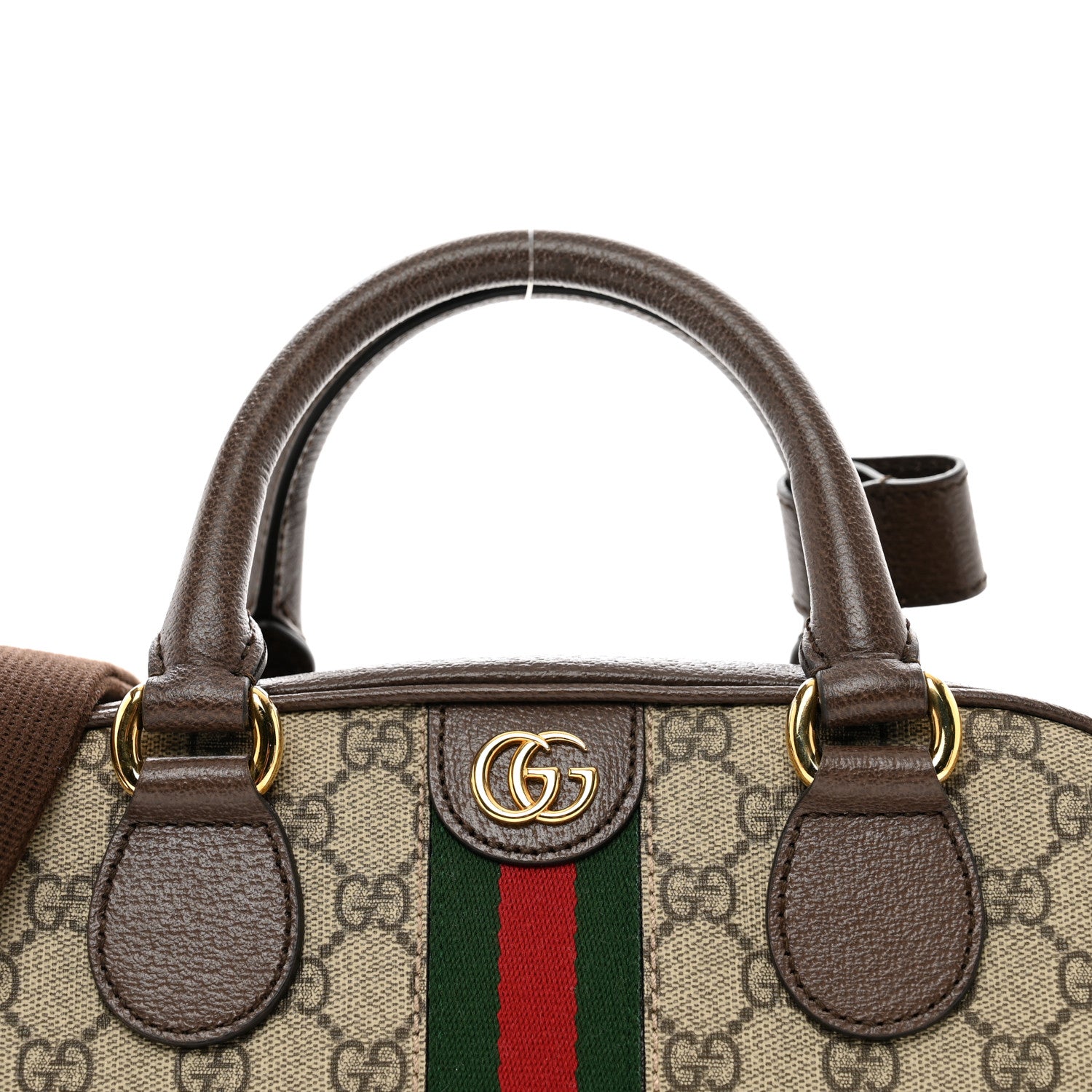 Gucci GG Supreme Monogram Textured Dollar Calfskin Web Medium Ophidia Top Handle Bowler Bag Beige Ebony New Acero 5 of 10