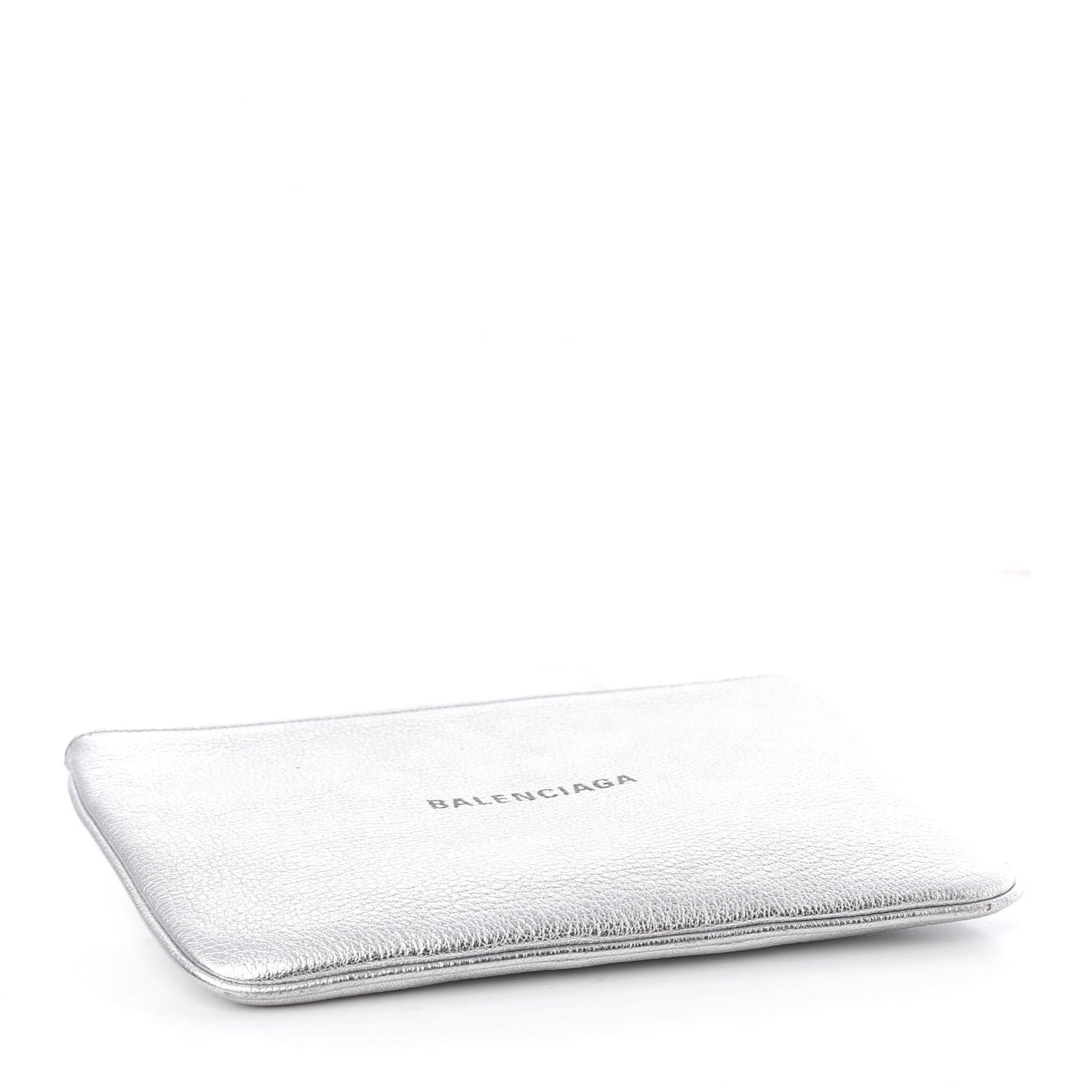 Metallic Goatskin Logo Large Everyday Zip Pouch Argent Black