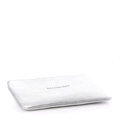Balenciaga Metallic Goatskin Logo Large Everyday Zip Pouch Argent Black 3 of 6
