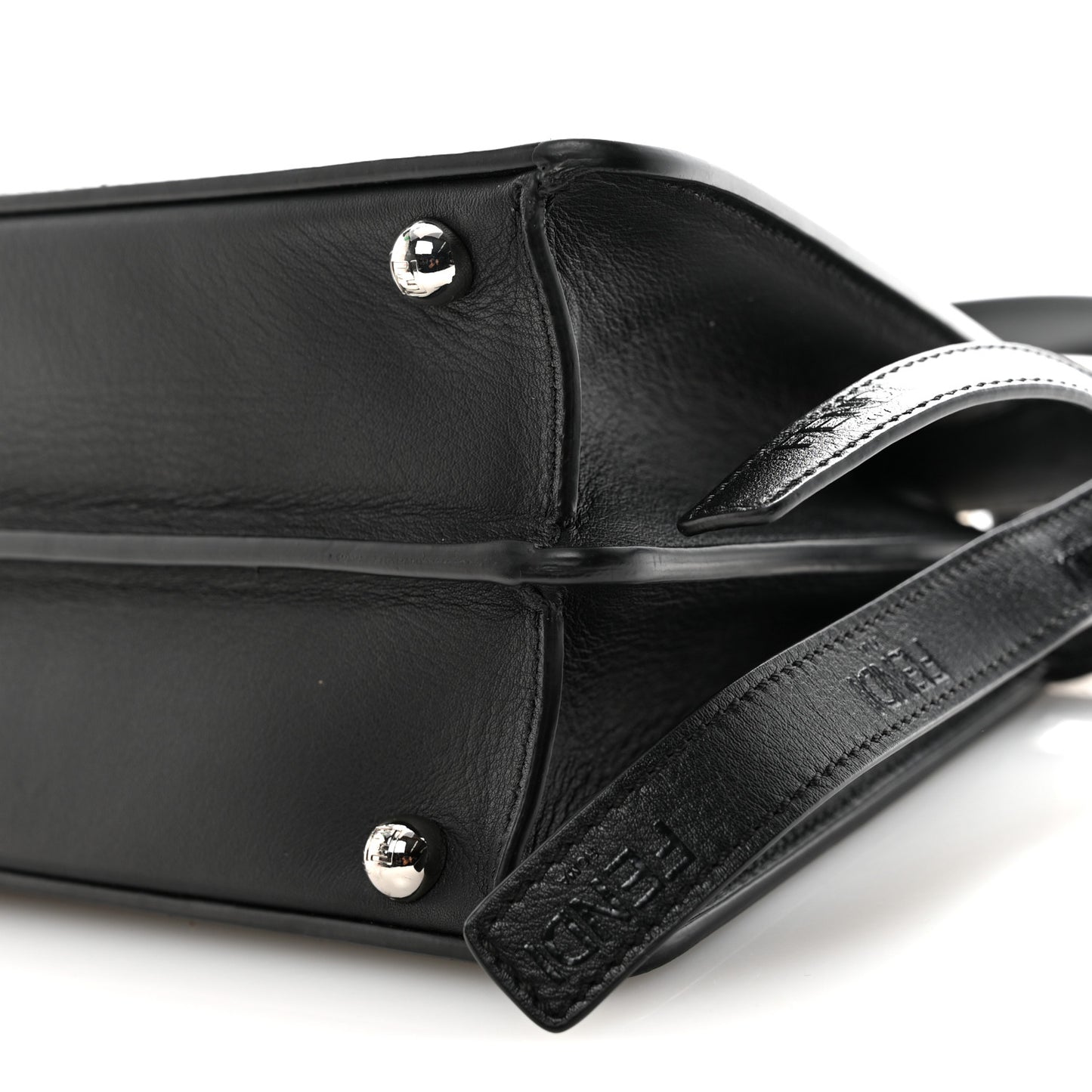 Vitello Seta Shiny Nappa Logo Embossed Laces Small Peekaboo I SEE U Satchel Black