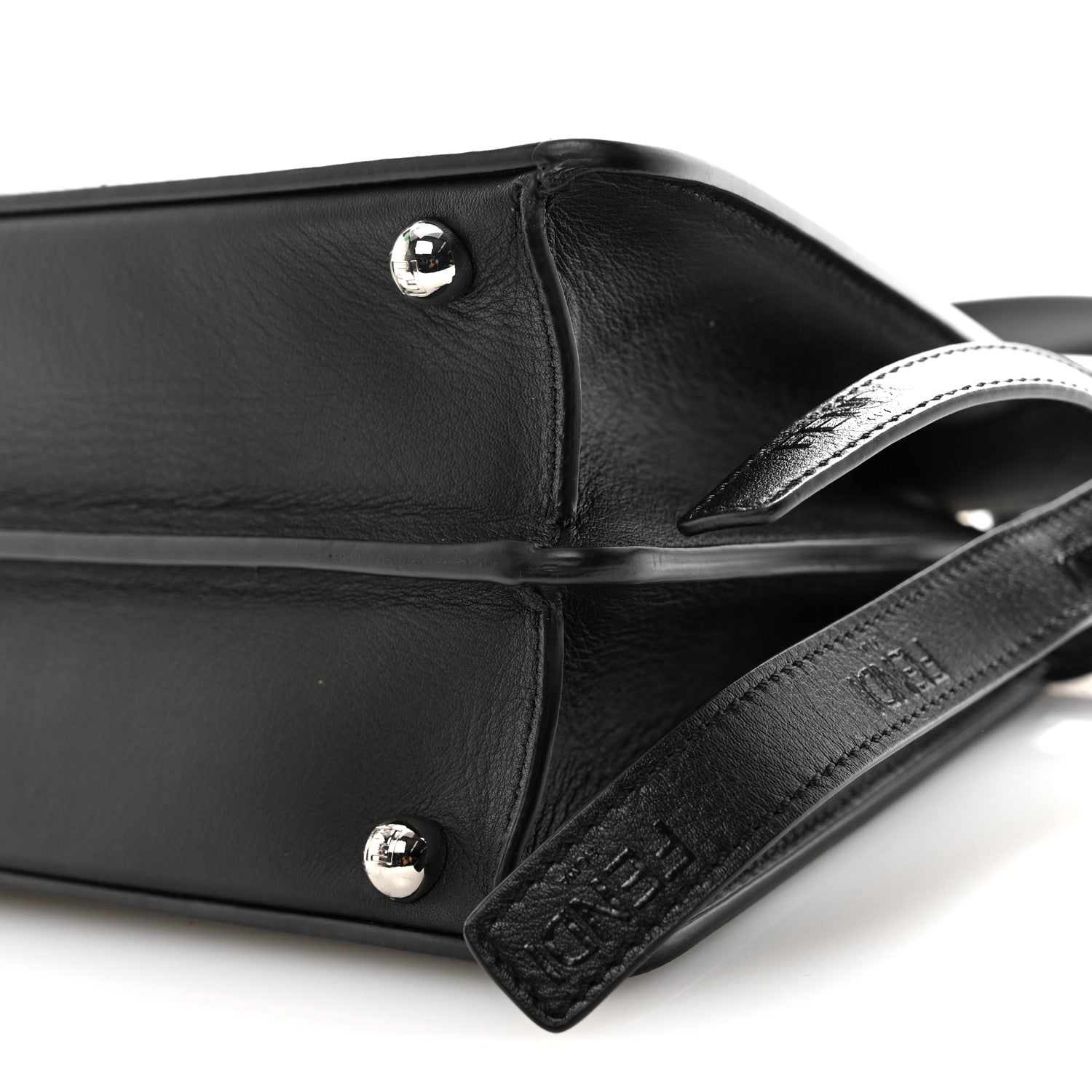 Fendi Vitello Seta Shiny Nappa Logo Embossed Laces Small Peekaboo I SEE U Satchel Black 10 of 13