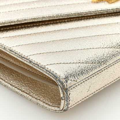 Saint Laurent Metallic Crackled Calfskin Matelasse Chevron Monogram Chain Wallet Gold 7 of 8