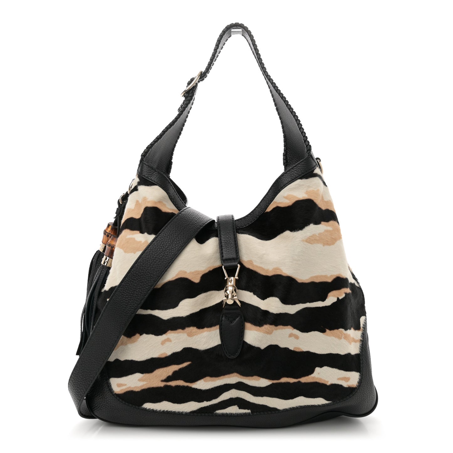 Pony Hair Zebra Print Large Jackie O Bouvier Hobo Black