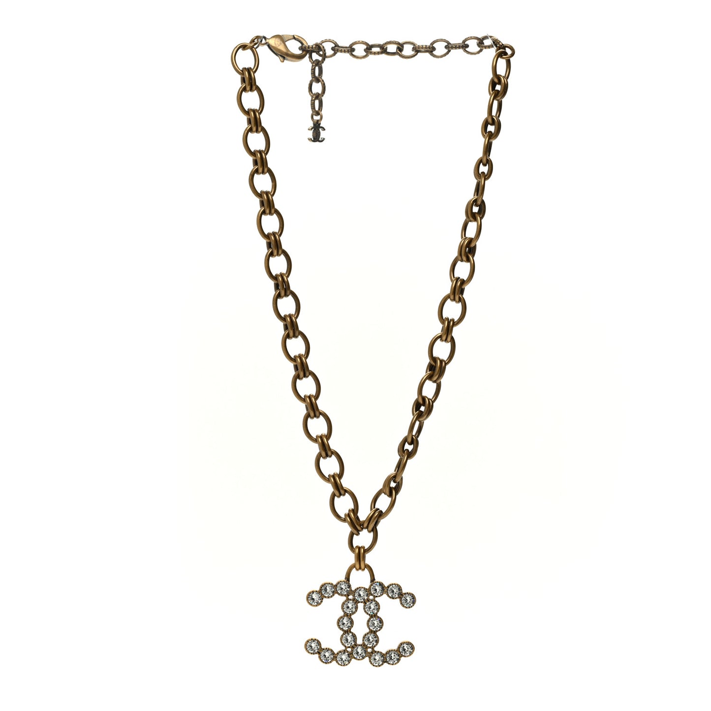 Crystal Chain Link CC Necklace Gold