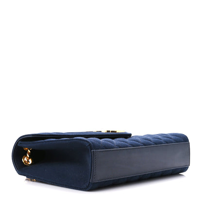 Saint Laurent Canvas Calfskin Mixed Matelasse Triquilt Medium Monogram Satchel Deeply Blue 4 of 11