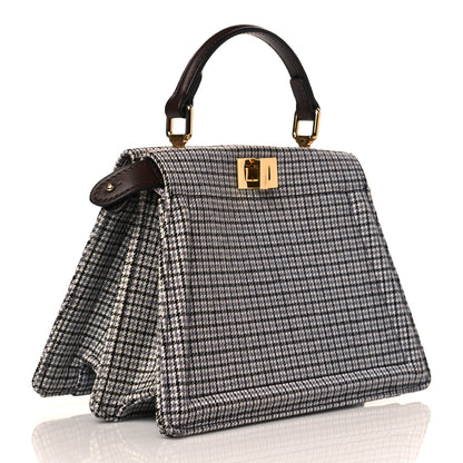 Fendi Wool Fabric Jacquard Cuoio Small Houndstooth FF 1974 Petite Peekaboo I SEE U Satchel Grey Black 2 of 8