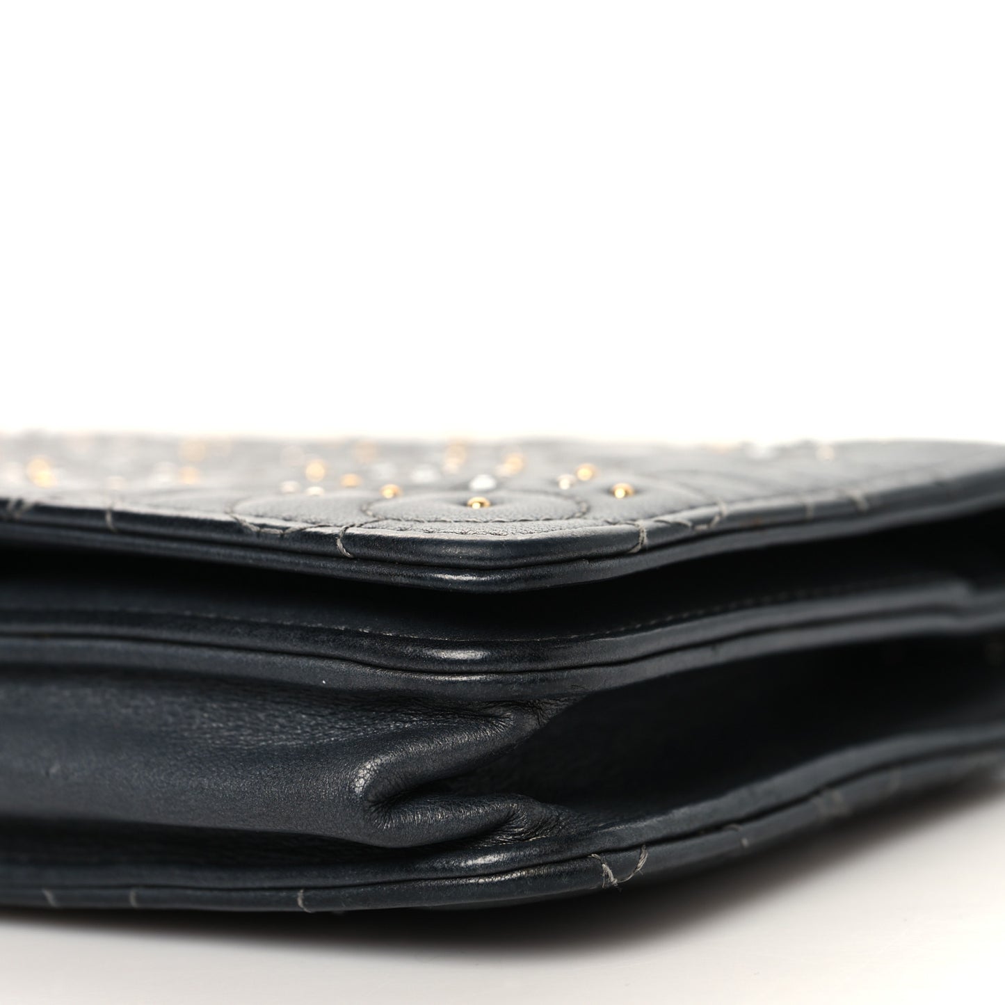 Lambskin Camellia Studded Wallet on Chain WOC Grey