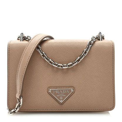 Prada Saffiano Tessuto Nylon Metal Triangle Logo Chain Flap Crossbody Bag Cammeo 1 of 8