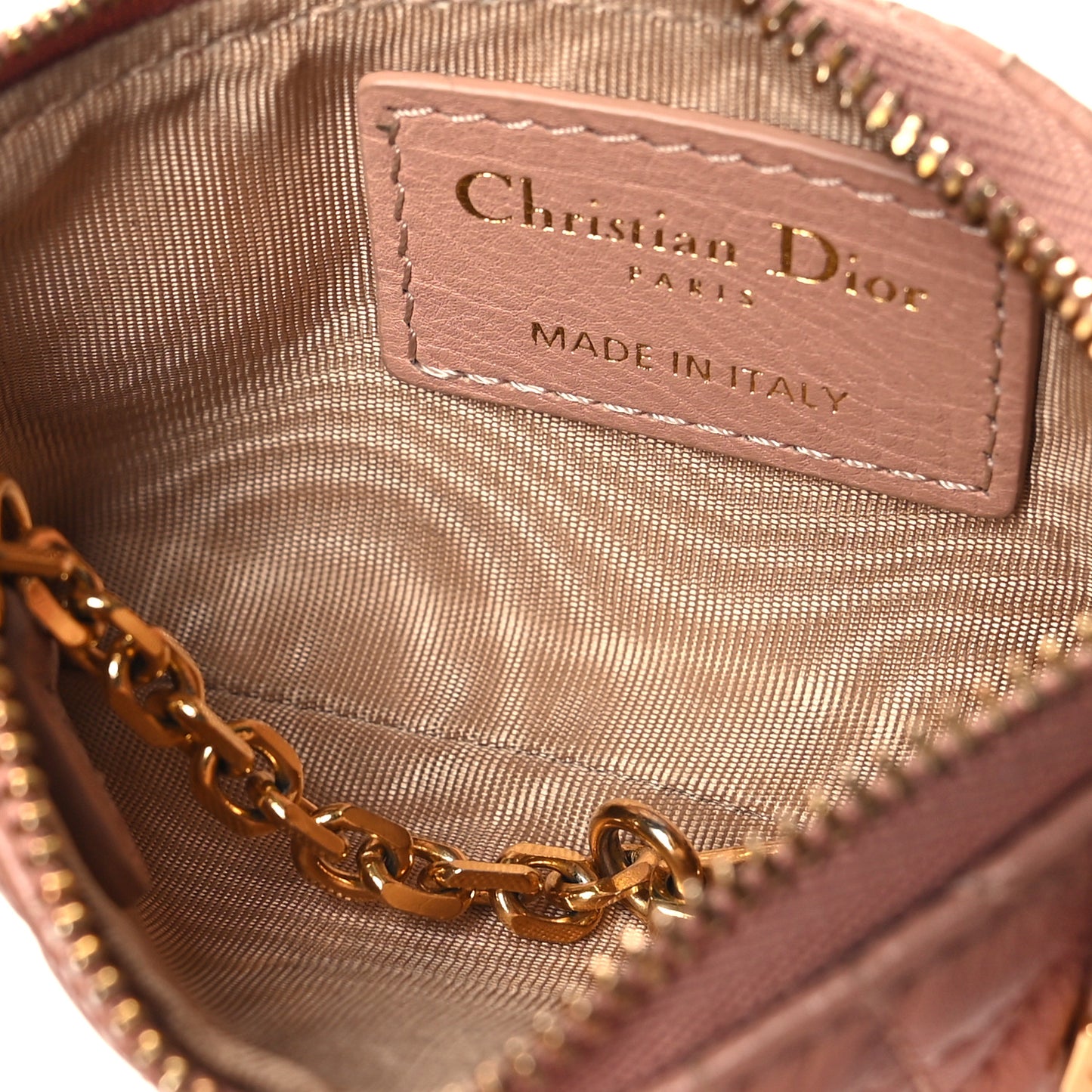 Supple Calfskin Cannage Caro Zipped Key Case Rose Des Vents