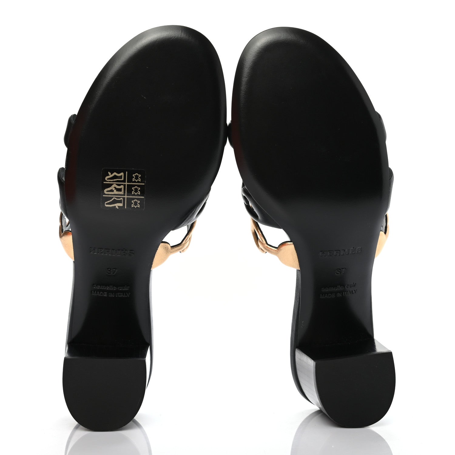 Hermes Metallic Nappa Tandem Sandals 37 Black Dore 5 of 7