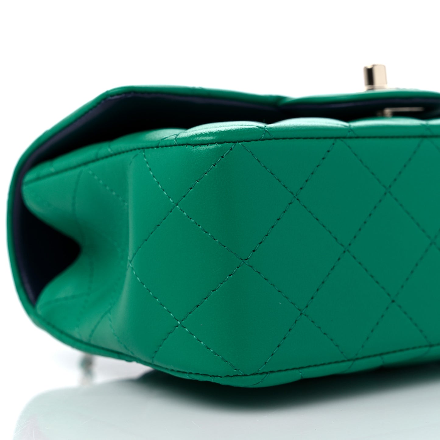 Lambskin Quilted Bi-Color Mini Top Handle Rectangular Flap Green Dark Blue