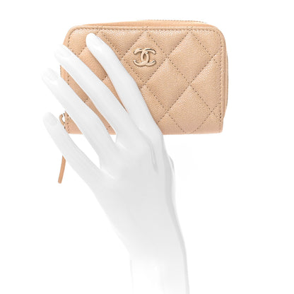 Chanel Iridescent Caviar Quilted Zip Around Coin Purse Beige 2 of 7