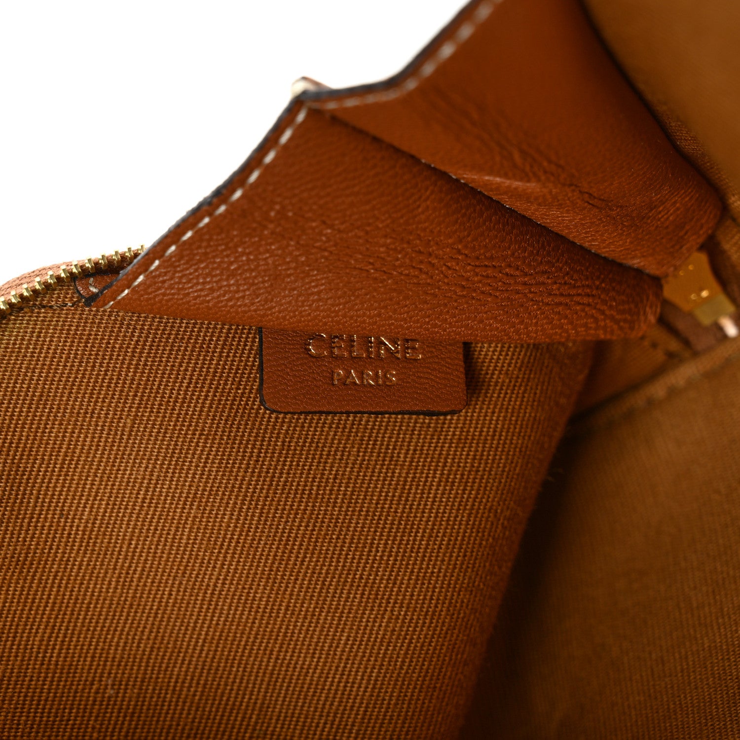 Celine Lambskin Triomphe Canvas Embroidered Logo Clutch With Chain Tan 6 of 12
