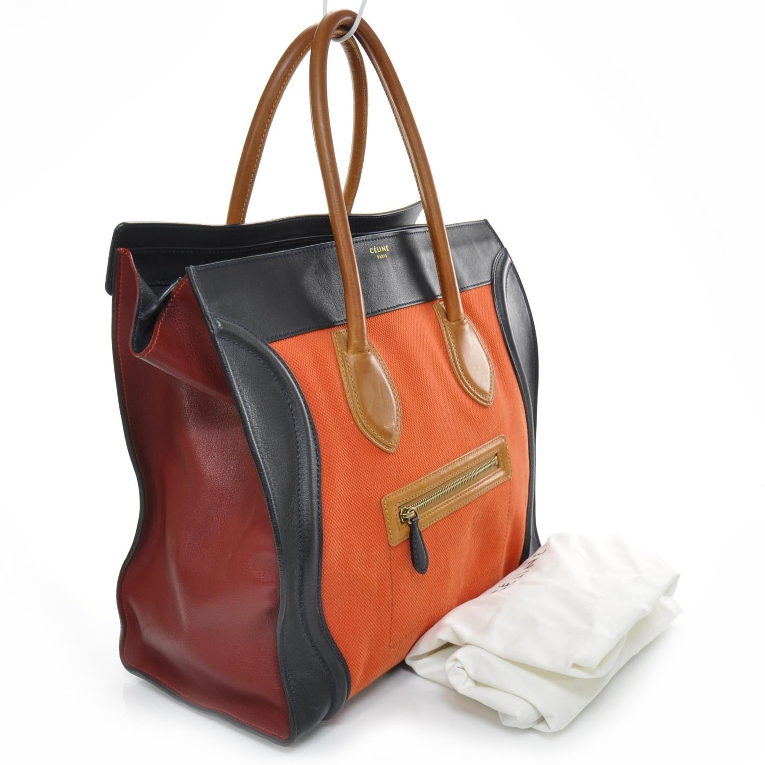 Celine Leather and Linen Medium Tri-Color Luggage Poppy 3 of 8